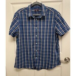UNTUCKit Shirt Mens XXL Blue Plaid Slim Fit Wrinkle Free Short Sleeve